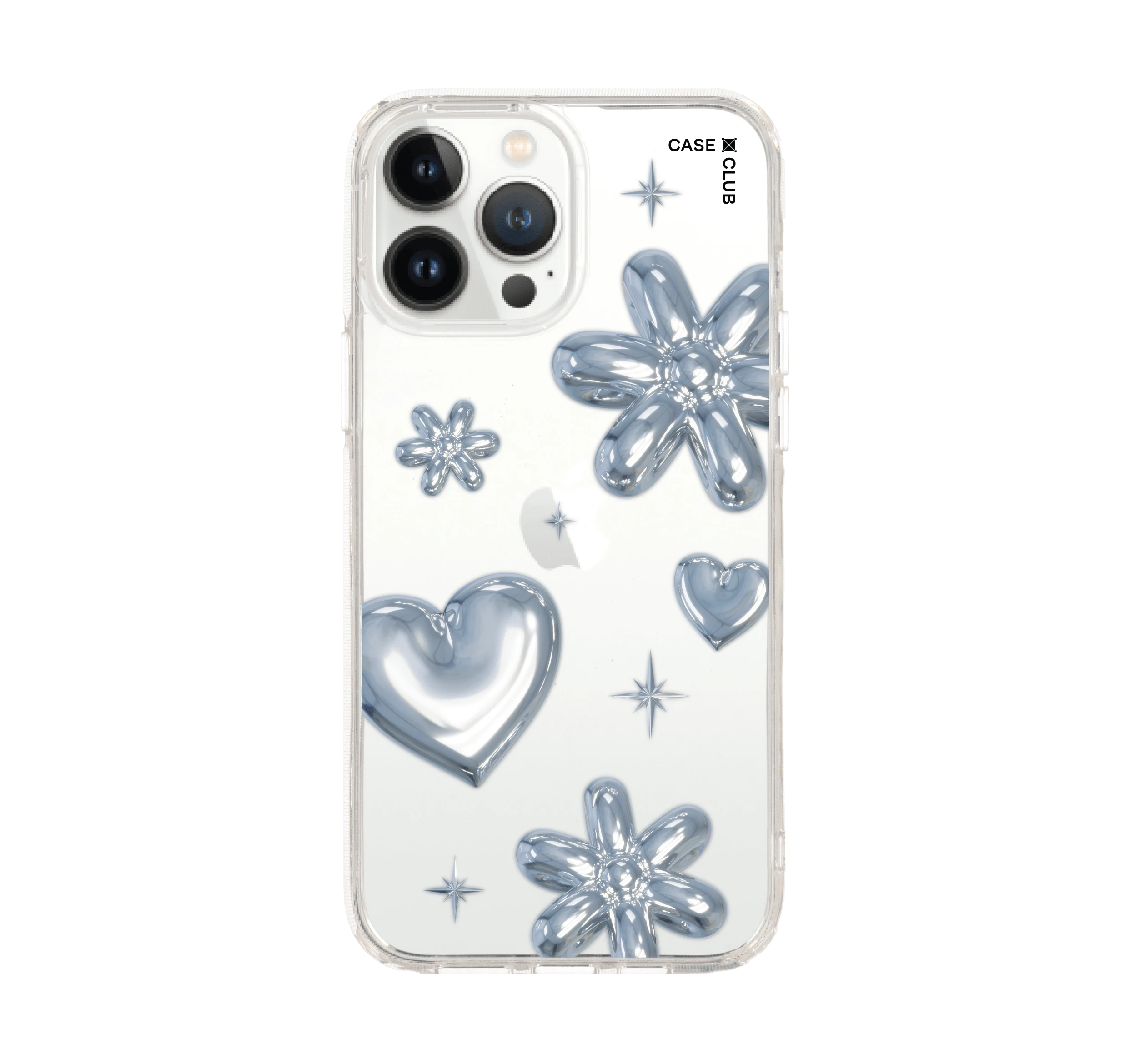 iphone 12/ 13 pro max clear case flower & heart metallic balloons